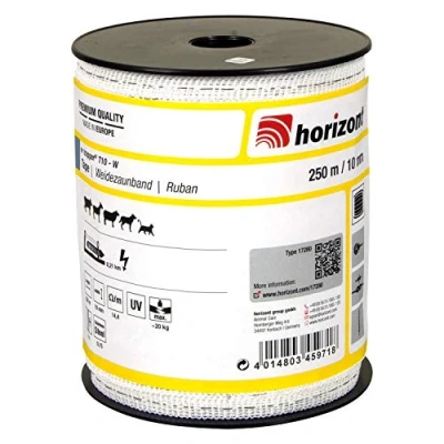 Abbildung von horizont Weidezaunband trapper T10 W 250 m lang, 10 mm breit, Breitband Litze, Weidezaun Strom, Elektrozaun, für kurze Zäune, 20 kg Bruchlast, Band, Litze