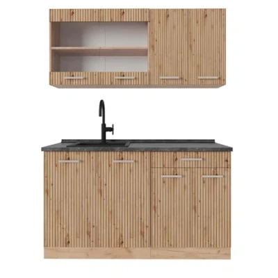 Abbildung von Vicco Singleküche R Line, Artisan Eiche/Goldkraft Eiche, 140 cm, AP Anthrazit