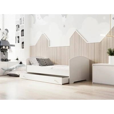 Abbildung von KOBI LUK Kinderbett mit Schublade, weiß für Kinderzimmer einen Jungen und EIN Mädchen Matratze, Rahmen inklusive (Blanc, 140x70)