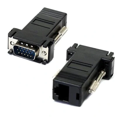 Abbildung von VGA Verlängerungskabel von JSER mit Stecker auf LAN , Cat5 Cat5e RJ45 Ethernet Buchsen, 2 Stück