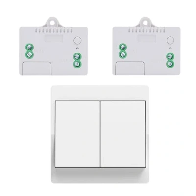 Abbildung von Cerhot doppel funkschalter 230v funk lichtschalter set lichttaster wandschalter fernbedienung batterielos kabellose funktaster für Lichter (EU 2Gang 1V2 A)