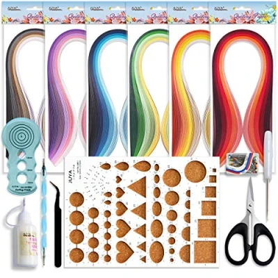 Abbildung von JUYA Papier Quilling Kits mit 30 Farben 600 Strips und 8 Werkzeuge(Blau Werkzeuge, Papierbreite 3mm Kleber haben)