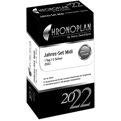 Abbildung von Chronoplan 50532 Kalendereinlage 2022, Jahres Set Midi mit Tagesplänen (96x172mm), Ersatzkalendarium, ideal für professionelle Tagesplanung inkl. Notizen, Universallochung (1 Tag auf 2 Seiten), weiß