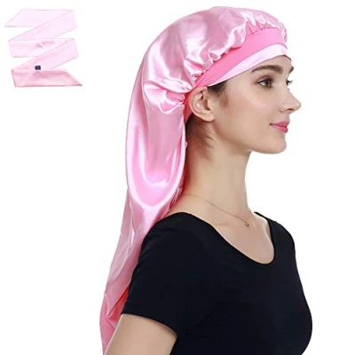 Abbildung von Alnorm Extra große Satin Schlafhaube doppellagig, hochwertiges Gummiband, rose, Einheitsgröße