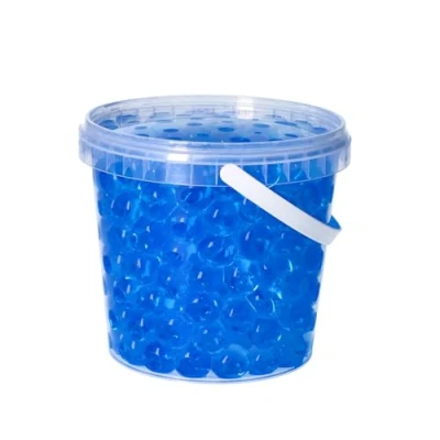 Abbildung von trendfinding 1 Liter Eimer aus Kunststoff mit Deckel Deko Hydro Wasser Perlen Kugeln künstliche Blumenerde Aquaperls Aqualinos zum Dekorieren Ø 1,5 bis 2,5 cm blau