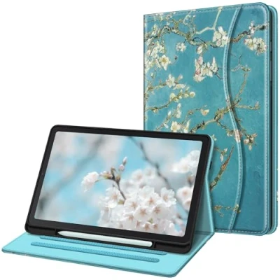 Abbildung von Fintie Hülle für Samsung Galaxy Tab S6 Lite 10.4 2024/2022/2020, Soft TPU Rückseite Gehäuse Schutzhülle mit S Pen Halter und Dokumentschlitze, Mandelblüten