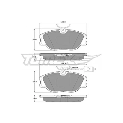 Abbildung von TOMEX brakes TX 12 441 Bremsbelagsatz Vorderachse inkl. Verschleißwarnkontakt LANCIA: DELTA 1, Thema Limousine, ALFA ROMEO: 164