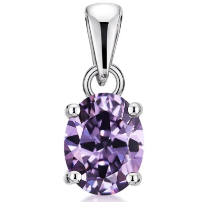 Abbildung von Materia Kettenanhänger Damen Amethyst Edelstein Lila Oval KA 365, Fassung aus 925 Sterling Silber, rhodiniert