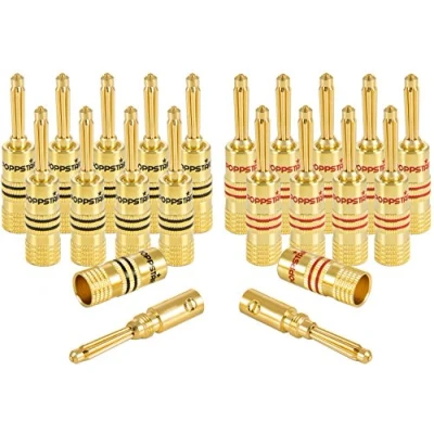 Abbildung von Poppstar Bananas für Lautsprecherkabel (bis 4 mm) Audio Adapter High End Bananenstecker, Lautsprecher, Boxen und AV Receiver, 24k vergoldet