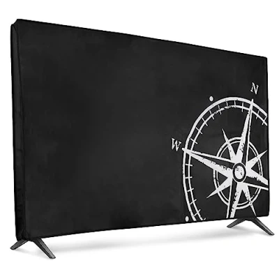 Abbildung von kwmobile 32&quot; TV Hülle Indoor Fernseher Bildschirmschutz Abdeckung Bildschirm Staubschutzhülle Kompass Vintage Weiß Schwarz