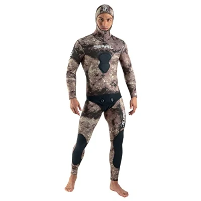 Abbildung von Seac Unisex Adult Gannet Kapuzenjacke und hochtaillierte Hose aus 5 mm Stretch Neopren, camo braun, L