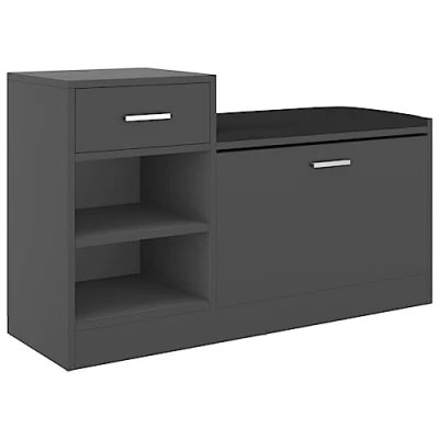 Abbildung von vidaXL Schuhbank Schuhschrank Sitzbank Schuhablage Schuhregal Schuhaufbewahrung Schuhständer Schuhkipper Grau 94,5x31x57cm Holzwerkstoff