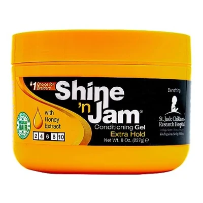 Abbildung von Ampro Shine n Jam Maximum Hold Infused with Honey Extract to Strengthen Hair Great for Taming Fringe, Ponytails, Soft Weaves and Braids Keeps Zöpfe Firm Non Greasy 227 g