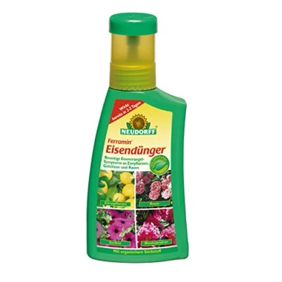 Abbildung von Neudorff Ferramin Eisendünger Natürlicher für Zitruspflanzen, Zierpflanzen und Rasen kräftig grüne Blätter Rasengräser, 250 ml