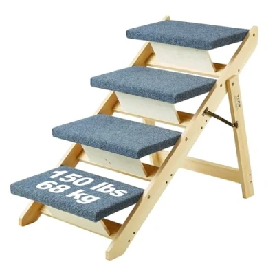 Abbildung von VEVOR Holz Haustiertreppe/Haustierstufen, 2 in 1 faltbare Hundetreppe aus für Betten, Sofas und Autos, Rampe mit 4 Stufen kleine, mittelgroße große Haustiere, bis zu 68 kg
