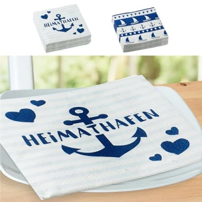 Abbildung von Servietten 80er Set │ Motive 4 maritime Designs │3lagige Papierserviette 33x33cm │stoffähnlich Tuch Partyzubehör (80er Serviette &quot;Maritim&quot;)