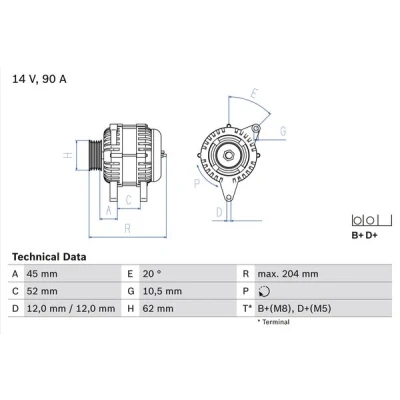 Abbildung von BOSCH 0 986 049 610 Lichtmaschine 14V 90A FIAT: Multipla, Punto II Schrägheck, Doblo I Kombi