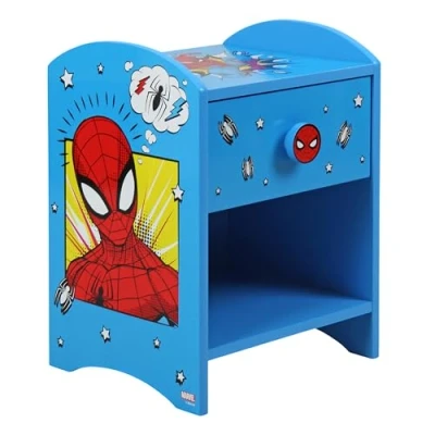 Abbildung von Spider Man Nachttisch, stabile Holzwerkstoff Konstruktion mit 2 stöckigem Design für reichlich Stauraum, kleiner Beistelltisch Schublade und Ablagefach Kinderzimmer