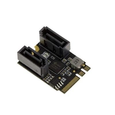 Abbildung von KALEA INFORMATIQUE M2 E A Key Karte Zwei SATA 6GBps Ports. Mini PCIe 3.1 mit JMB582 Chipsatz.