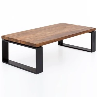 Abbildung von FineBuy Couchtisch FB51445 Sheesham 115x35x60 cm Massiv Holz Sofatisch mit Metallgestell, Wohnzimmertisch Rechteckig Massivholz Braun, Holztisch Modern, Tisch Wohnzimmer