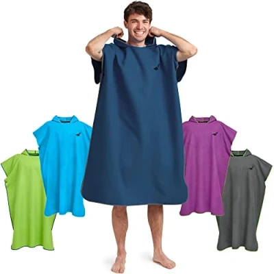Abbildung von Fit Flip Surf Poncho Mikrofaser Umkleidehilfe Strand Badeponcho für Erwachsene Duschponcho schnelltrocknend Strandponcho Surfer Surfponchos Ultraleicht (Größe M, Marineblau/Grau)
