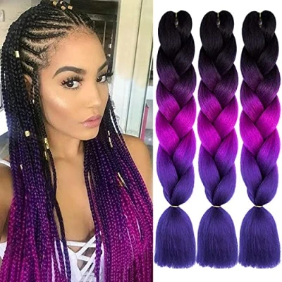 Abbildung von ColorfulPanda 3 Stücke Ombre Lila Jumbo Braid Kunsthaar 24 Zoll 100g Kanekalon Haar Flechten Extensions Für Crochet Twist (Lila)