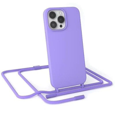 Abbildung von EAZY CASE Handykette Silikon Premium kompatibel mit iPhone 14 Pro Max Handyhülle Umhängeband, Handykordel Schutzhülle, Silikonhülle, Hülle Band, Kette für Smartphone, Lavendel Lila