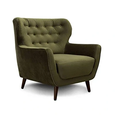 Abbildung von CAVADORE Sessel Abby / Retro Polstersessel im Samt Look mit Knopfverzierung 87 x 89 88 Samtoptik, grün