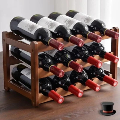 Abbildung von Wenbones Flaschenregal Stapelbar Weinregal Holz, Schrank Flaschen Organizer, Flaschenaufbewahrung Wasserflaschenhalter für Küche,Kühlschrank,Schränke, 12 Flaschen(Dritter Stock)