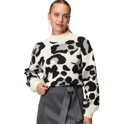 Abbildung von zero Leoprint Strickpullover, Damen, Größe: 40, Patch creamblack