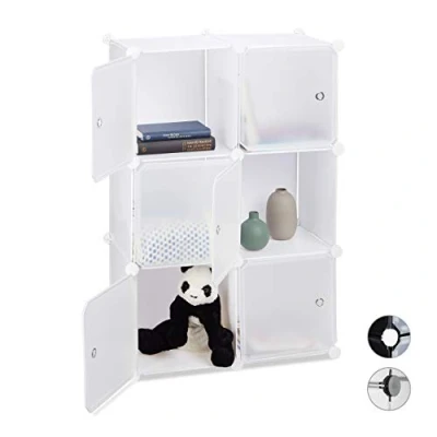 Abbildung von Relaxdays, weiß Regalsystem mit 6 Türen, DIY, Cubes, Grifföffnungen, Raumteiler, Badregal, Kunststoff, HBT: 98x66x32 cm
