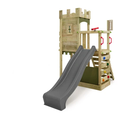 Abbildung von FATMOOSE Klettergerüst BoldBaron Boost Ritterburg mit Wellenrutsche &amp; Kletterwand, (Abenteuer Spielturm kreativer Outdoor Spielspaß, Zinnendach, Sandkasten Kletterleiter), langlebig sicher 10 Jahre Garantie*