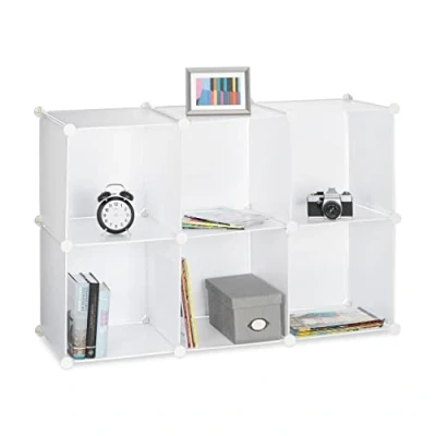 Abbildung von Relaxdays Regalsystem mit 6 Fächern, Standregal offen, Steckregal aus Kunststoff, HxBxT: ca. 65 x 96 32 cm, weiß