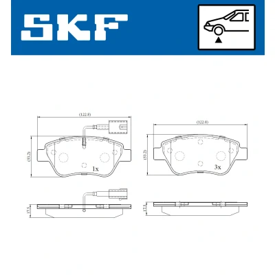 Abbildung von SKF VKBP 80145 E Bremsbelagsatz inkl. Verschleißwarnkontakt FIAT: 500 Schrägheck, Panda II C Cabrio