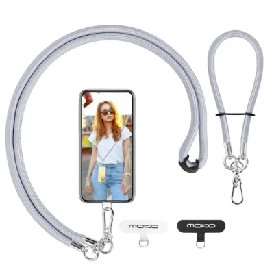 Abbildung von MoKo Handykette Universal, Verstellbar Schlüsselband mit Handschlaufe, Handyband Handy Lanyard zum Umhängen, Umhänge x 1, Handschlaufe Patch 2, Grau