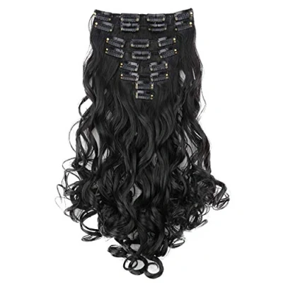 Abbildung von CAISHA XXL 8 Teiliges Set 45cm Langhaarige CLIP IN EXTENSIONS Synthetik Haarverlängerung Haarteil Voluminös Gelockt Natur Schwarz CES26 1