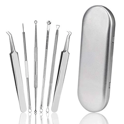 Abbildung von Mitesserentferner Komedonenquetscher Set Blackhead Akne Mitesser Entferner Pickel Hautunreinheit Extraktor Tools 6 Stücke