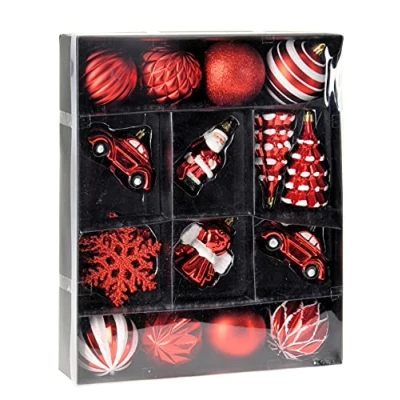 Abbildung von Spetebo Weihnachtsbaumschmuck Set 20 Teile rot weiß aus Kunststoff Christbaum Dekoration Kugeln Tannenbaum Schneeflocken Weihnachtsmann Engel
