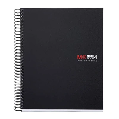Abbildung von MIQUELRIUS Spiralheft, mikroperforiert, blickdicht, Polypropylen Einband, DIN A5, 148 x 210 mm, 2 Bohrer, 140 Blatt à 70 g/m² und 4 farbige Streifen, kariert, 5 Farbe: Schwarz.