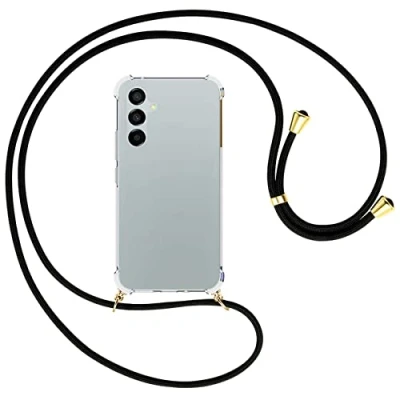 Abbildung von mtb more energy® Handykette kompatibel mit Samsung Galaxy A54 5G schwarz/Goldfarbene Ösen Smartphone Hülle zum Umhängen Anti Shock Full TPU Case