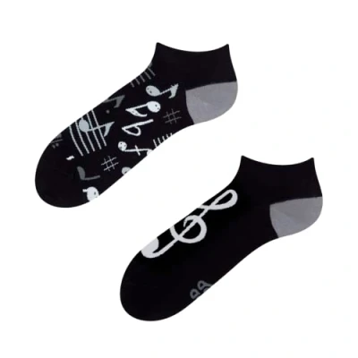 Abbildung von Dedoles Sneaker Socken Low Cut Füßlinge Unisex Damen Herren Baumwolle lustiges Design Geschenk links rechts verschieden, Farbe Schwarz, Motiv Musik Knöchelsocken, Gr. 35 38