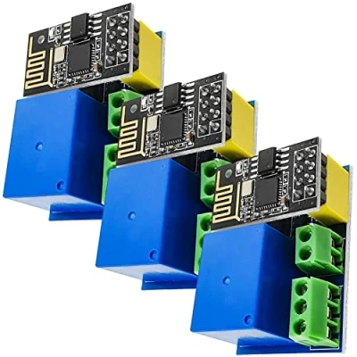 Abbildung von AZDelivery 3 x ESP8266 01S ESP WLAN WiFi Modul 5V mit Relais Adapter (Nachfolgermodell zum ESP01) kompatibel Arduino inklusive E Book!