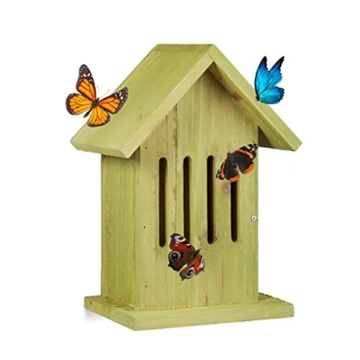 Abbildung von relaxdays Insektenhotel Schmetterlingshaus hängend in 2 Farben, Grün