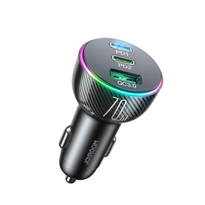 Abbildung von JOYROOM Autoladegerät 70W mit 3 Anschlüssen: USB, 2 x USB C schwarz (JR CL26) Smartphone Ladegerät