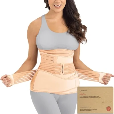 Abbildung von KeaBabies Revive 3 in 1 Postpartum Gürtel für Damen Bauchgurt nach Geburt Kaiserschnitt, Rückbildungsgürtel Geburt, Bauchband Schwangerschaft (Classic Ivory, XL)