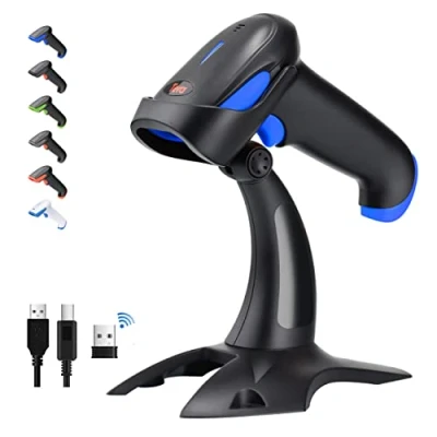 Abbildung von Tera Barcode Scanner 2D 1D 3 in 1 Barcodescanner Wireless 2.4 GHz/Bluetooth/USB Kabelgebunden Strichcode mit 2000mAh Akku /2M Kabel/Super Stabiler Ständer, HW0002