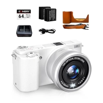 Abbildung von Fine Life Pro Digitalkamera 4K, 12X optischer Zoom 64 Megapixel Fotokamera, Bildstabilisator Vlog Kamera and WLAN, 2 Batterie 64GB TF Karte Fernfokus und Nahfokus