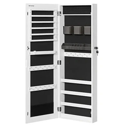 Abbildung von SONGMICS Schmuckschrank hängend, Hängeschrank, abschließbarer Spiegelschrank, Wandschrank mit rahmenlosem Ganzkörperspiegel und 2 separaten Make up Organizern, für Ketten, Ohrringe, weiß JJC001W01