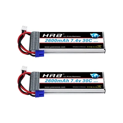 Abbildung von HRB 2 Packs LiPo Battery 2600 mAh 7.4 V 30C 2S for FPV Hubsan H501S x4 Racing Quadcopters Various Cars, Helicopters, Aeroplanes and Model Boats