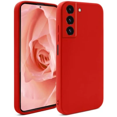 Abbildung von Moozy Minimalist Series Silikon Hülle für Samsung Galaxy S22 5G, Mattes Finish, Dünn, Leichte, Stoßfest, Weiche TPU Handyhülle Schutzhülle Case Cover, Rot